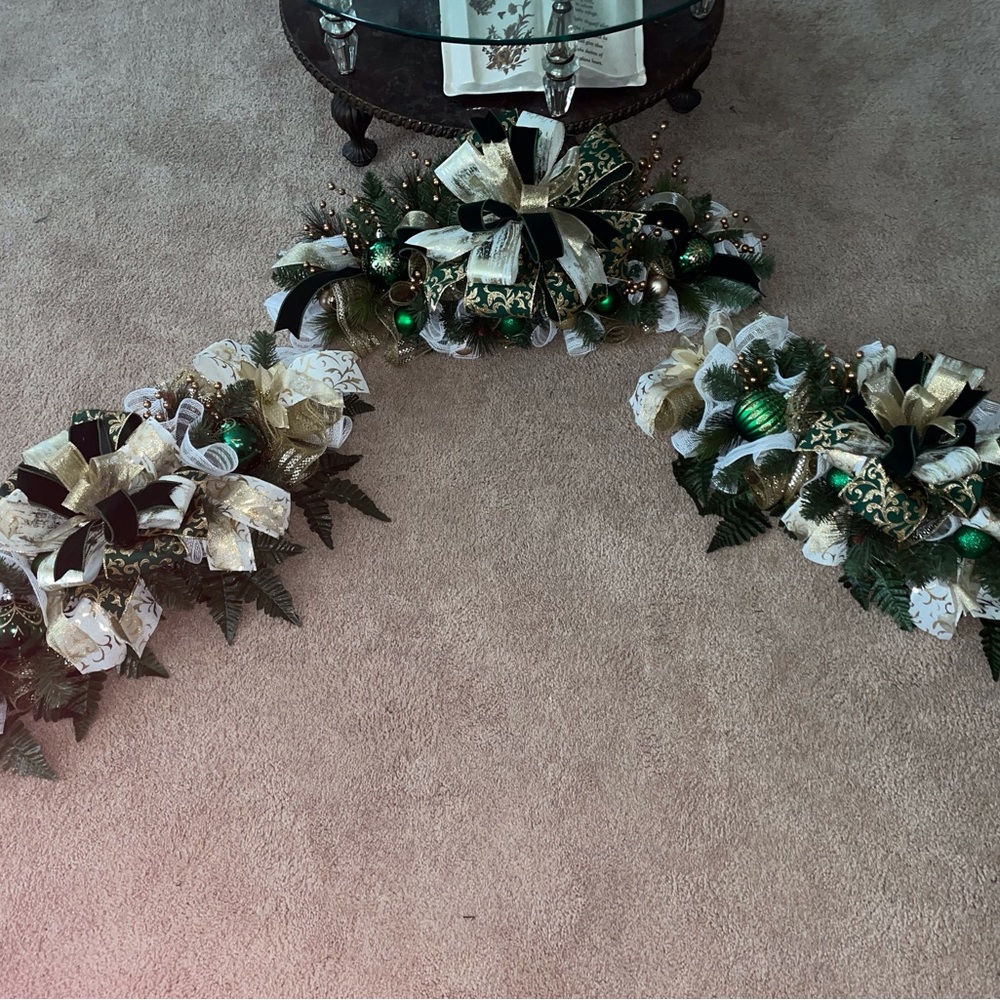 Elegant Three Piece Holiday Garland with Gold and Green Accents